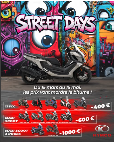 Kymco - les prix des scooters vont mordre le bitume, jusqu'à 1000 € de réduction
